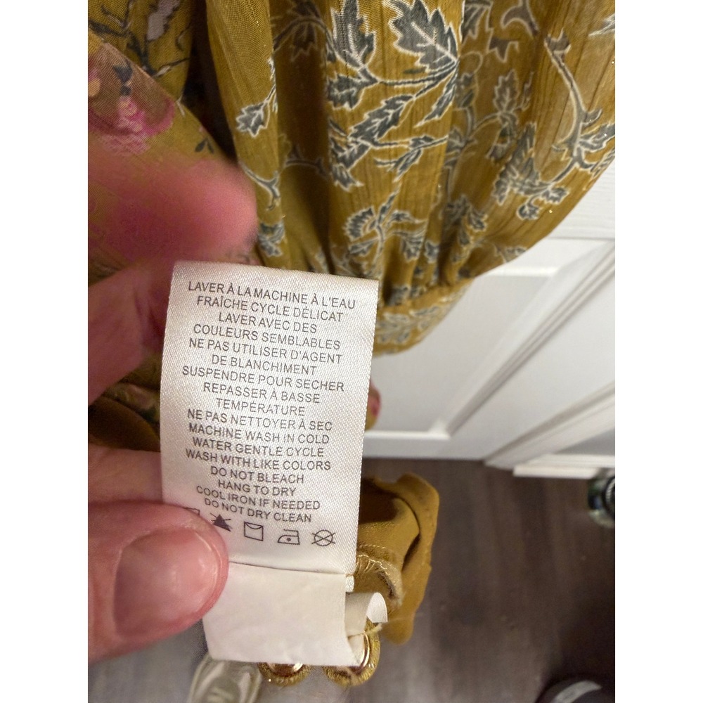 House of Harlow 1960 Mustard Yellow Floral Metallic Lurex Mini Dress Womens M - Picture 10 of 16